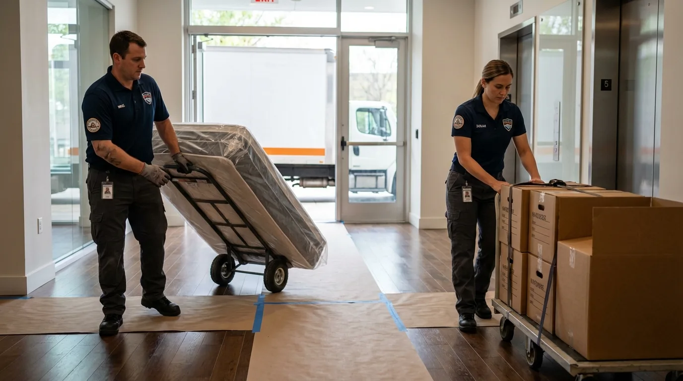Professional apartment movers loading elevator in Kailua, HI