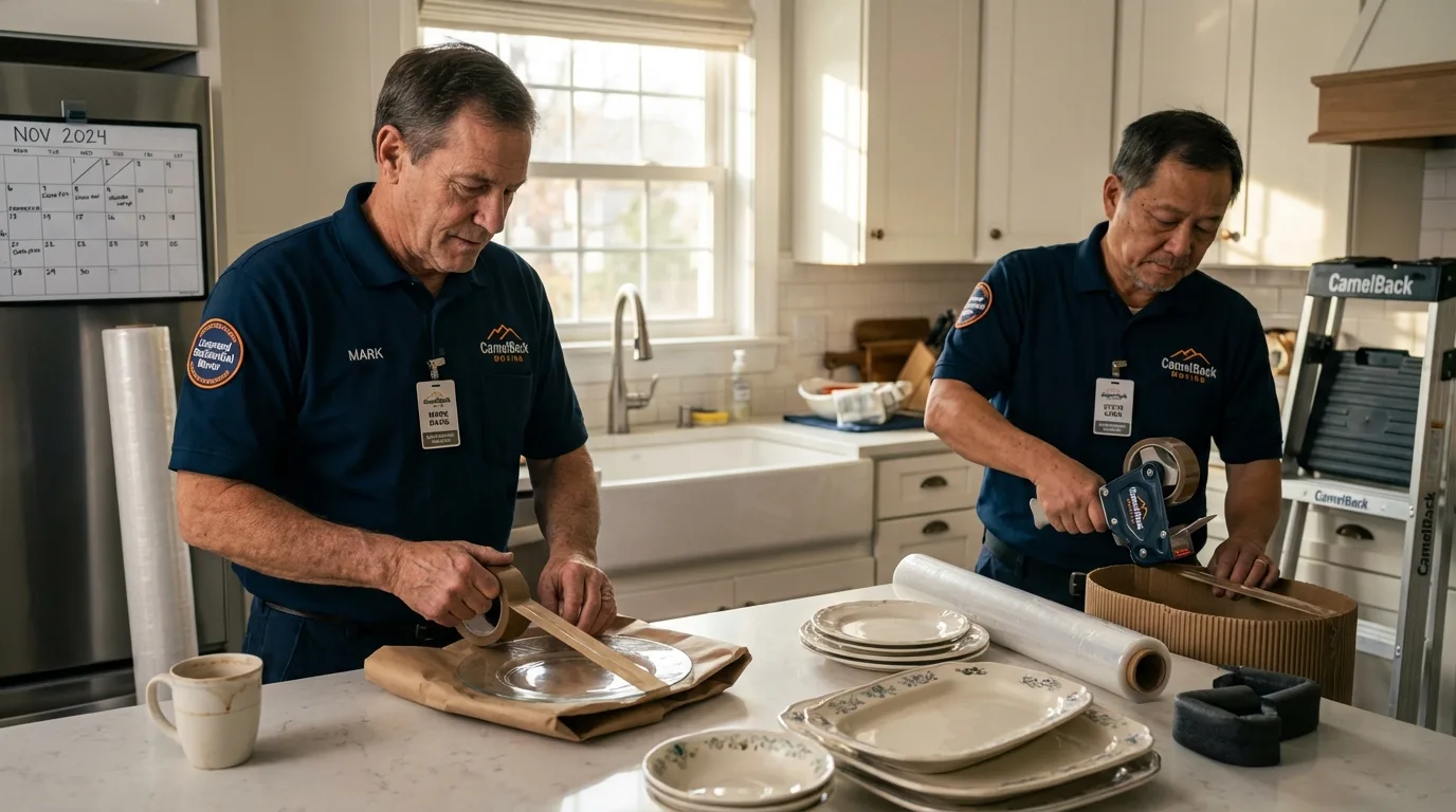 Professional crew packing kitchen dishware in Kailua, HI